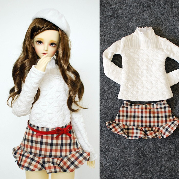 white shirt and plaid skirt whole set for 1/4, 1/3 size BJD